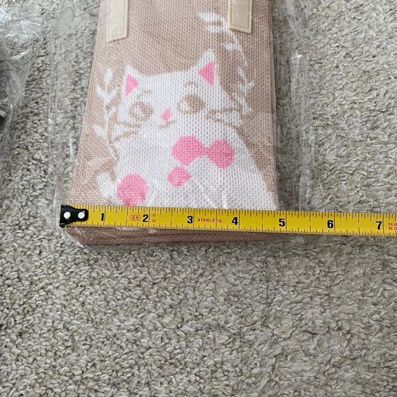 Knitted Mini Open Cross Body Bag/Phone Bag. Cat Design. Tan Multi. - Picture 6 of 8